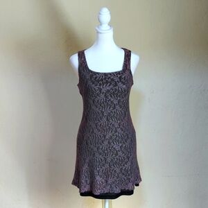 Peekaboo Vintage Lilac Lace Overlay Fit and Flare Tank Mini Dress Size Small